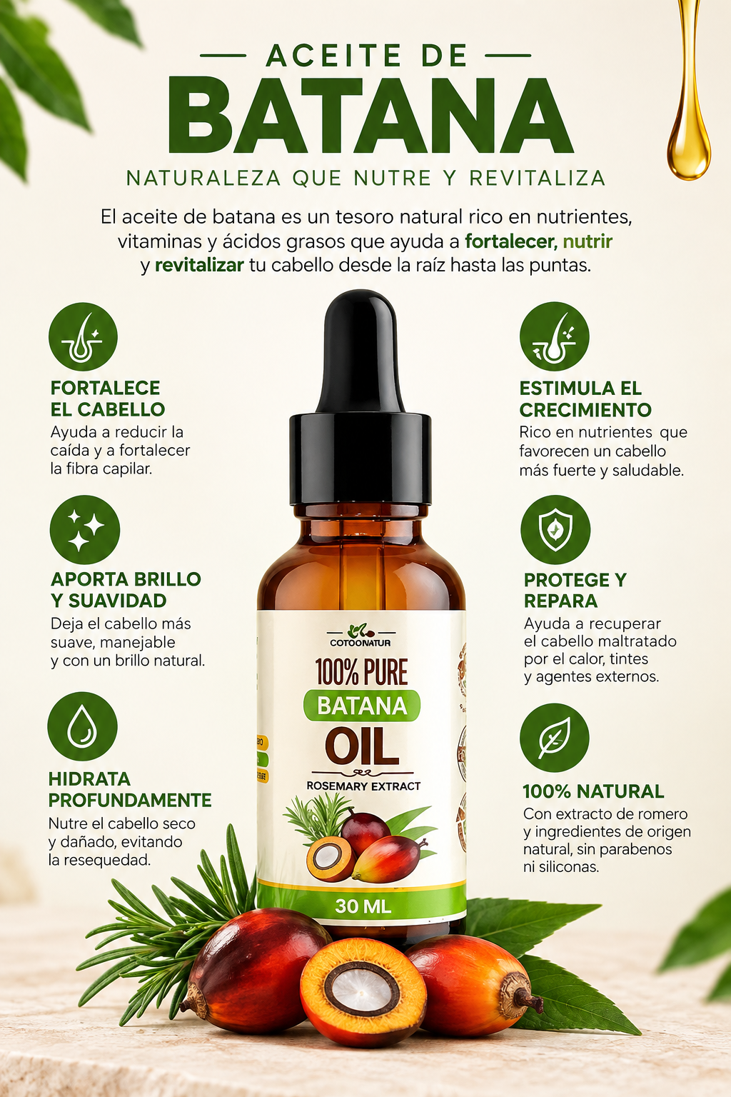 Aceite de Batana +Romero Cuidado de Cabello y Piel 30 ml